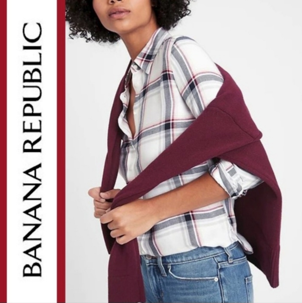 Banana Republic Dillion Fit Plaid Long Sleeve Button Up Blouse Top XS NEW NWT